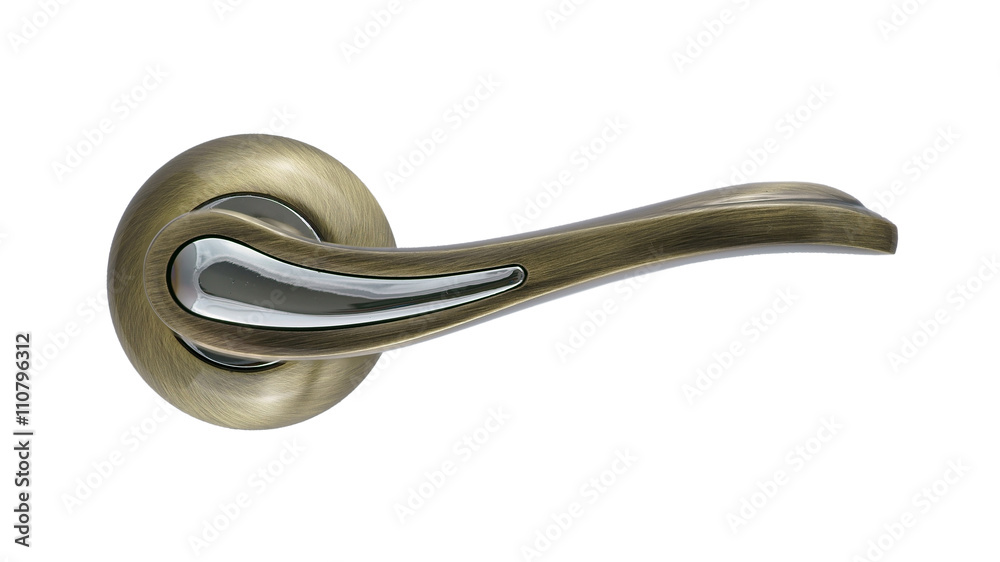 Door handle of bronze on a white background front view Door handle of bronze on a white background front view