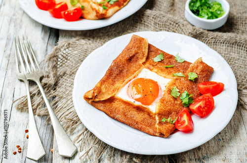 Buckwheat crepes with cheese and egg