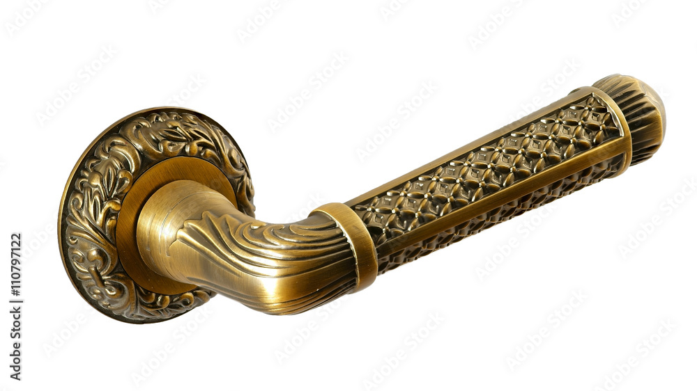 Door handle of bronze on a white background side view Door handle of bronze on a white background side view