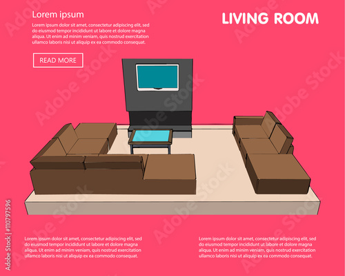 Interior of a living room 3d. Modern flat design illustration