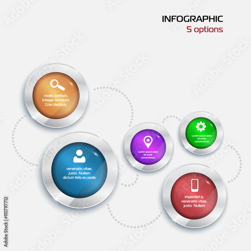 Template Infographic. 5 options. red green blue violet orange
