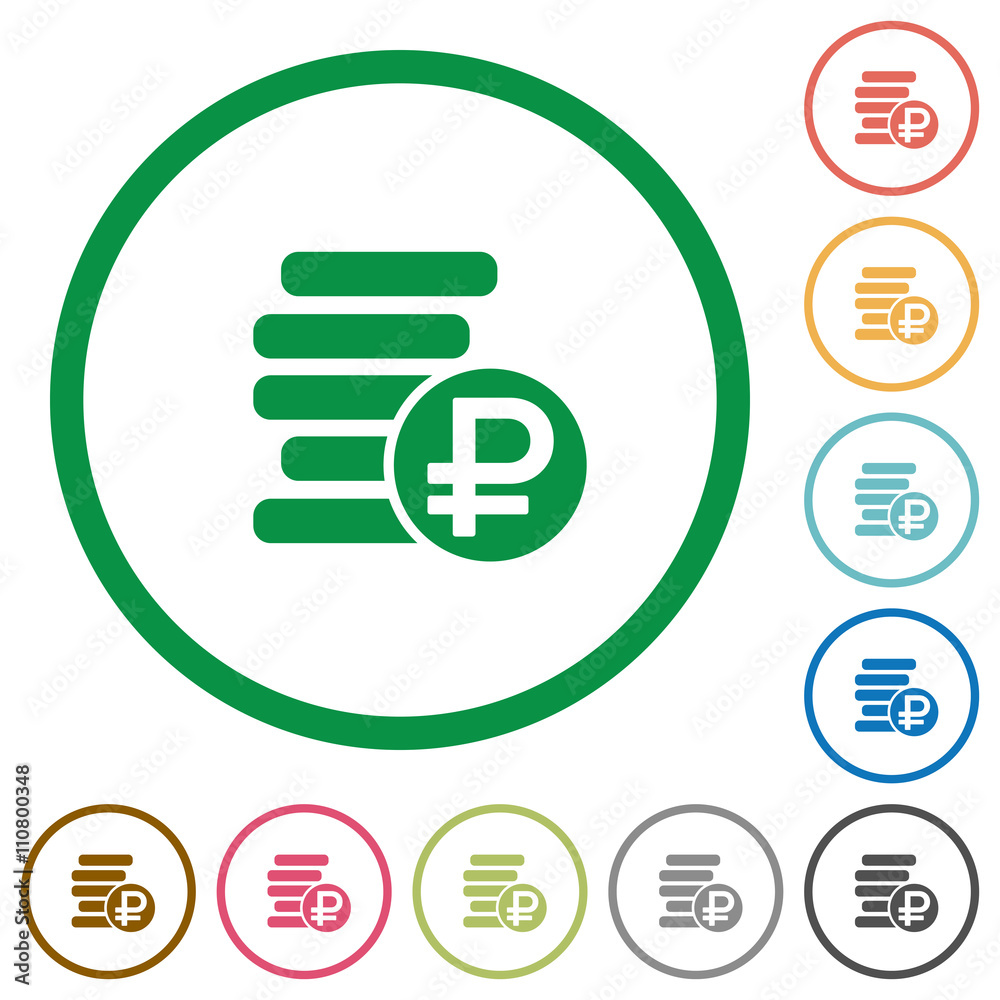 Ruble coins outlined flat icons