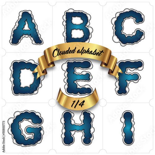 hand created vector bubble cloud font alphabet - part one abcdefghi