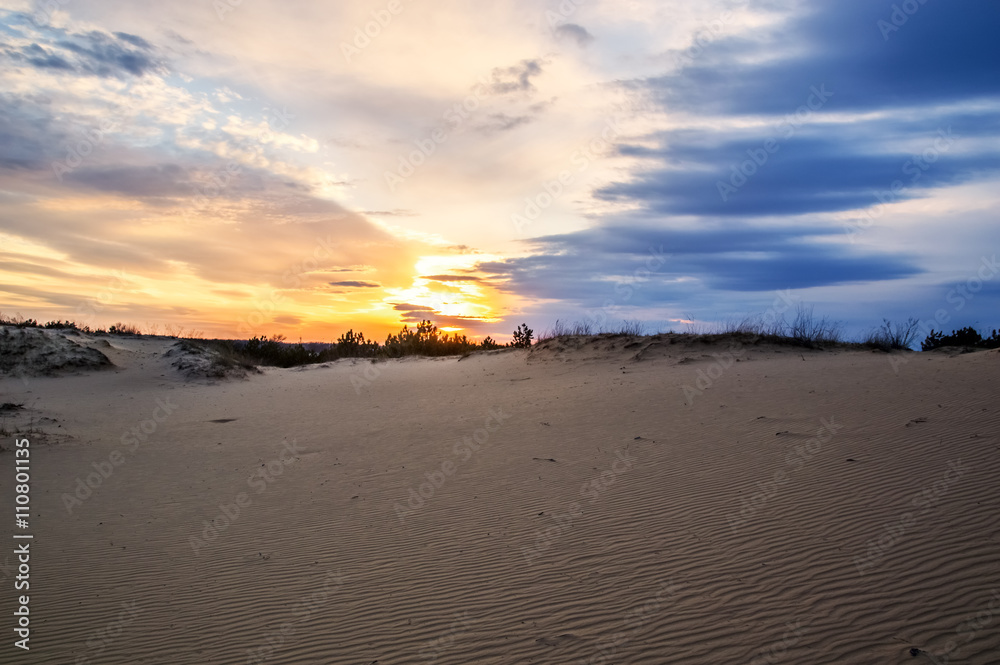 A beautiful landscape, sunset at the sand quarry, sand