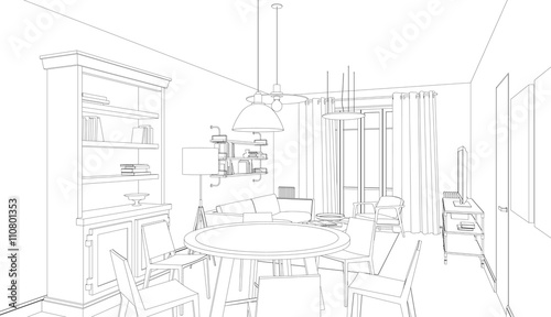 Line drawing of the interior
