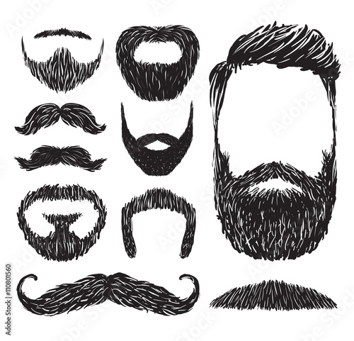 Set of mustache and beard silhouettes, vector illustration photo