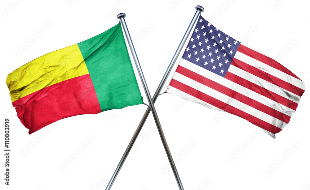 Benin flag with american flag, isolated on white background Benin flag with american flag, isolated on white background