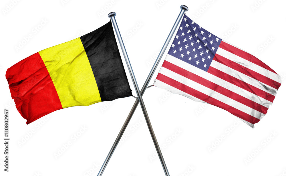 Belgium flag with american flag, isolated on white background Belgium flag with american flag, isolated on white background