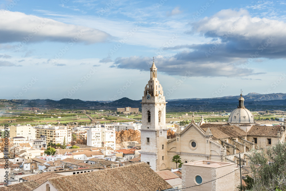 Top of the roof of ancient Collegiate Basilica of Santa Maria of Xativa. Valencia region, Spain.