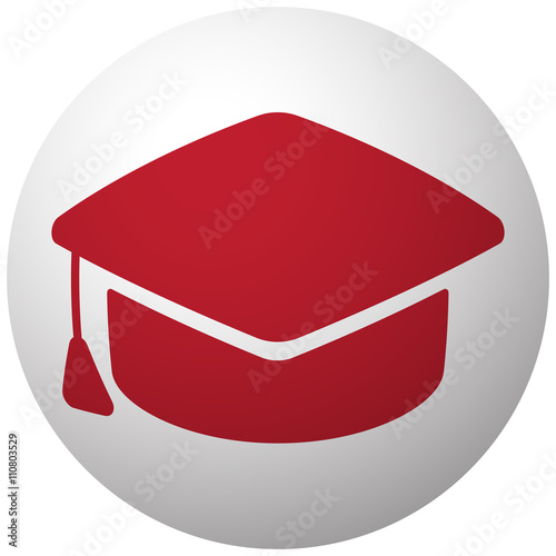 Red Graduation Cap icon on white ball