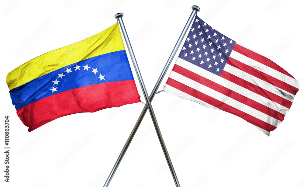 Venezuela flag with american flag, isolated on white background Venezuela flag with american flag, isolated on white background