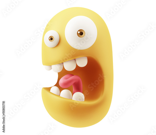 Scared Emoticon Face. 3d Rendering. 3d Rendering.