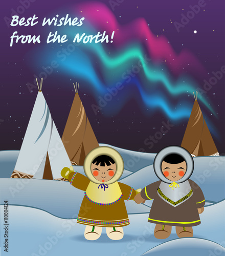 Kids in the North, Northern Lights, greeting card, 