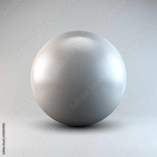 White abstract sphere, pearl with realistic shadow and light background for logo, design concepts, web, presentations and prints. 3D render design. Vector illustration. 