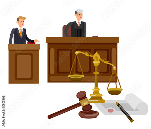 Law horizontal banner set with judical system elements isolated vector illustration