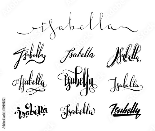 Personal name Isabella. Vector handwritten calligraphy set. Handmade lettering collection photo