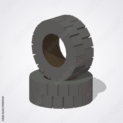 Old rubber tires against the white background. 3D lowpoly isometric vector illustration