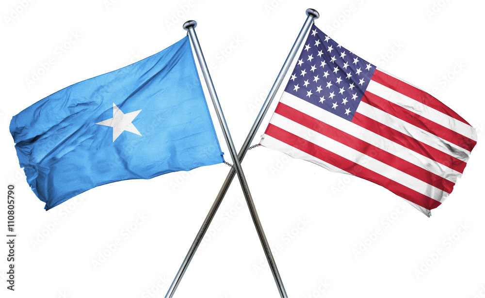 Somalia flag with american flag, isolated on white background Somalia flag with american flag, isolated on white background