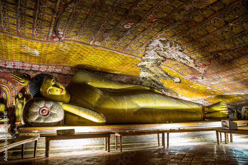Cave in Dambulla, Sri Lanka. Cave temple has five caves under a vast overhanging rock and dates back to the first century BC.