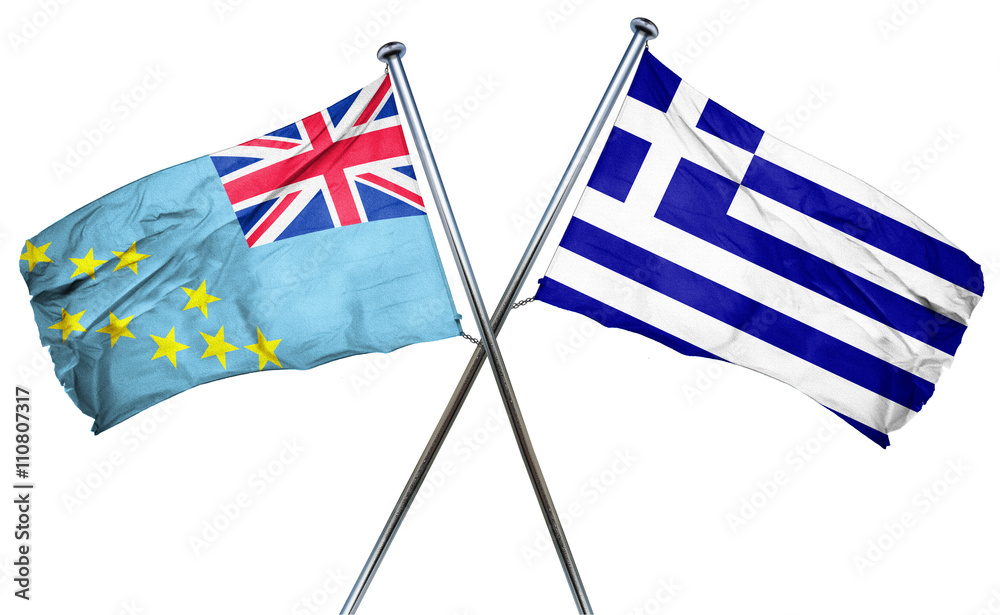 Tuvalu flag  combined with greek flag - obrazy, fototapety, plakaty 