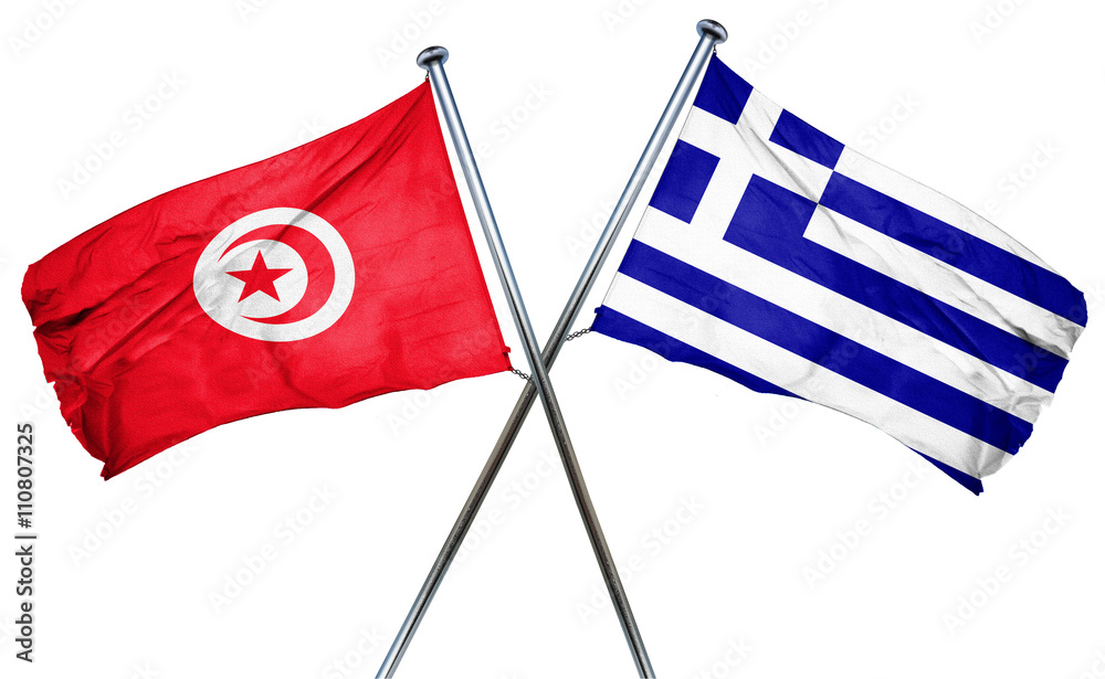 Tunesia flag  combined with greek flag - obrazy, fototapety, plakaty 