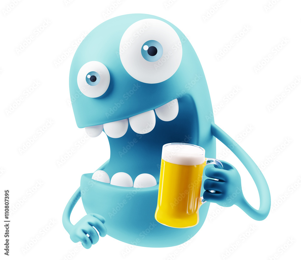 Drinking Beer Emoji Cartoon. 3d Rendering. Drinking Beer Emoji Cartoon. 3d Rendering.