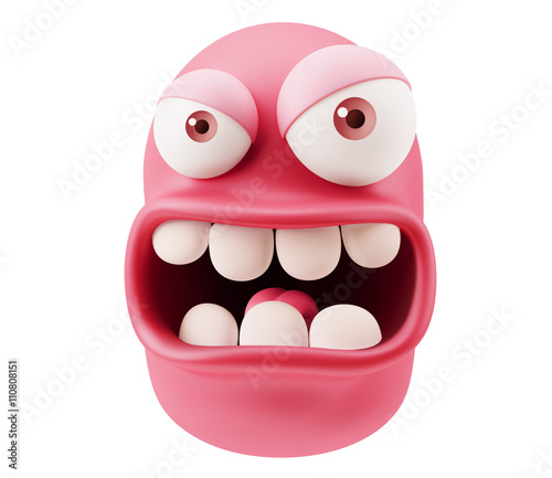 Angry Emoticon Face. 3d Rendering.