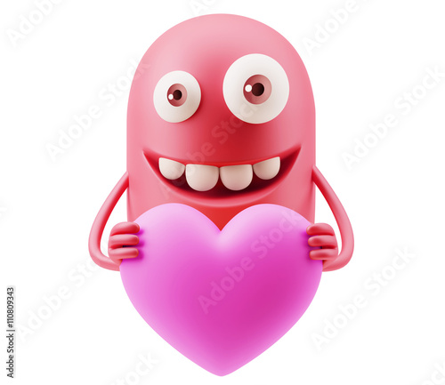 Emoji in love with hearts shapes. 3d Rendering.