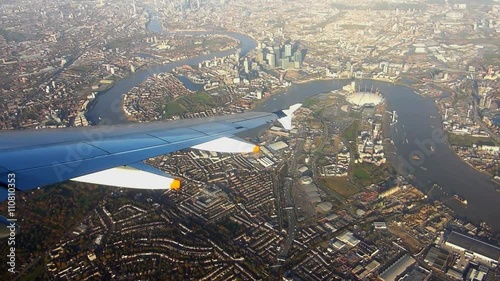 London cityscape aerial from airplane