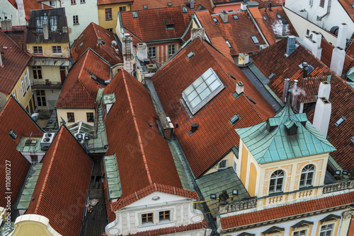 Red tile roofs of Prague, Czech Republic, in the old city center