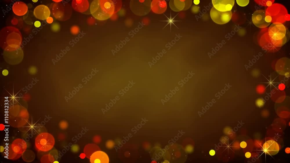Frame of glowing blurry golden lights and blinking stars. Holiday abstract seamless loop animation background 4k (4096x2304)
