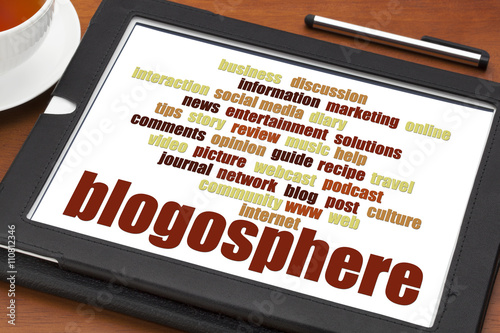 blogosphere word cloud on tablet photo