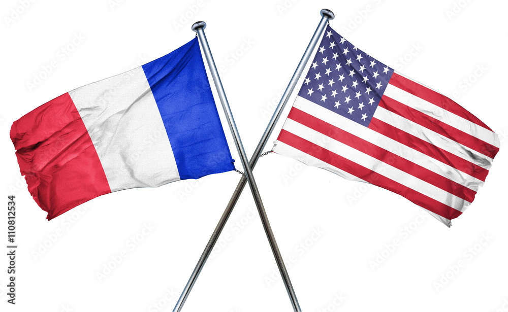 France flag with american flag, isolated on white background