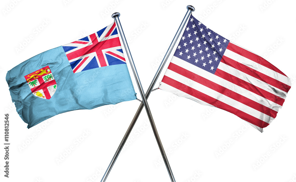 Fiji flag with american flag, isolated on white background