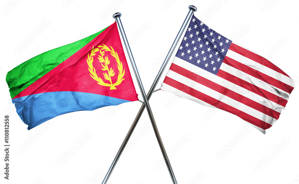 Eritrea flag with american flag, isolated on white background