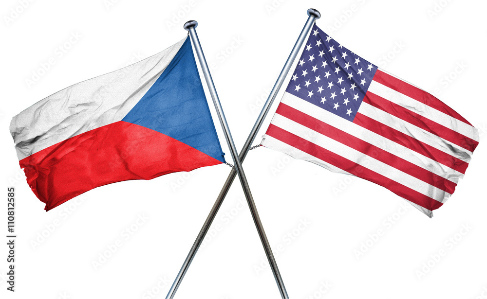 czechoslovakia flag with american flag, isolated on white backgr czechoslovakia flag with american flag, isolated on white backgr