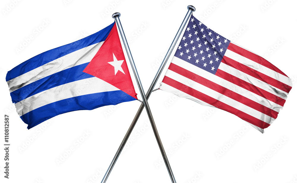 Cuba flag with american flag, isolated on white background Cuba flag with american flag, isolated on white background