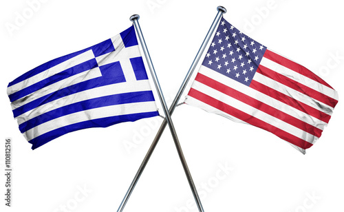 Obraz na płótnie Greece flag with american flag, isolated on white background w salonie