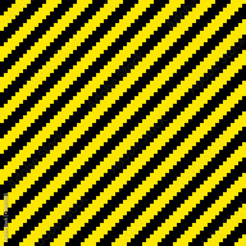 Pixel Black and Yellow Diagonal Warning Stripes Seamless Tile. E