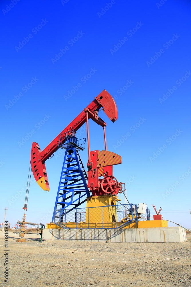 Oil field, oil pump in the work Oil field, oil pump in the work