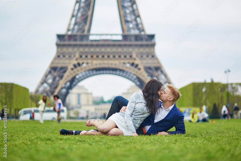 Happy romantic couple in Paris
