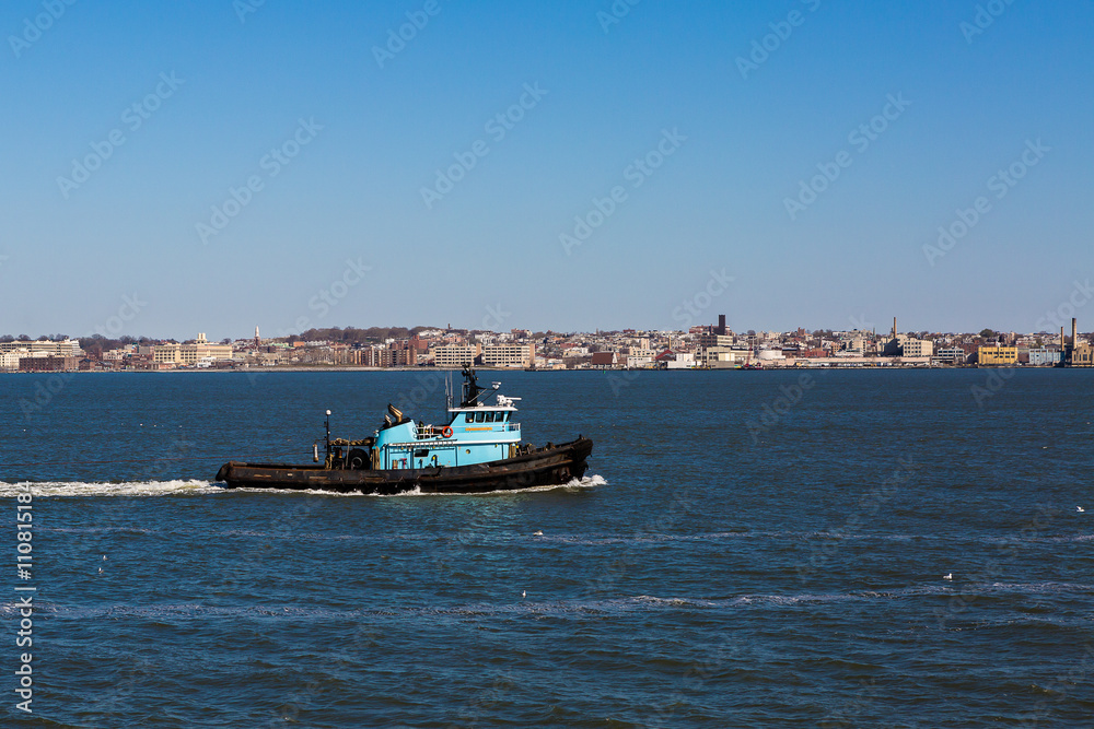 Blue tugboat