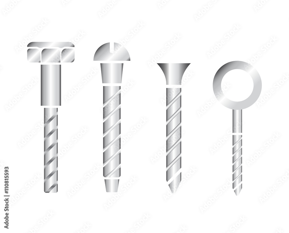 Construction hardware icons. Screws, bolts, nuts and rivets. Equipment stainless Construction hardware icons. Screws, bolts, nuts and rivets. Equipment stainless