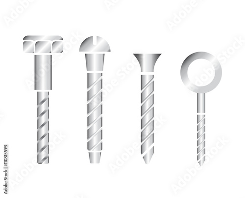 Construction hardware icons. Screws, bolts, nuts and rivets. Equipment stainless