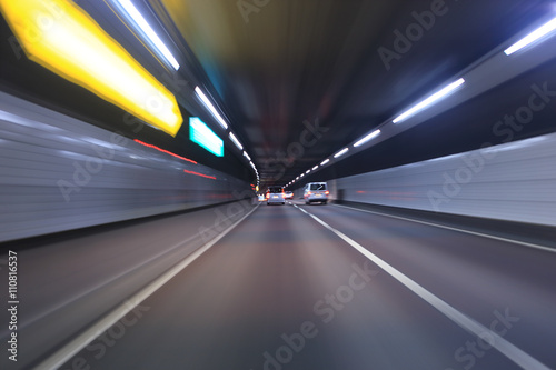 Car traffic in a tunnel , Tokyo highway