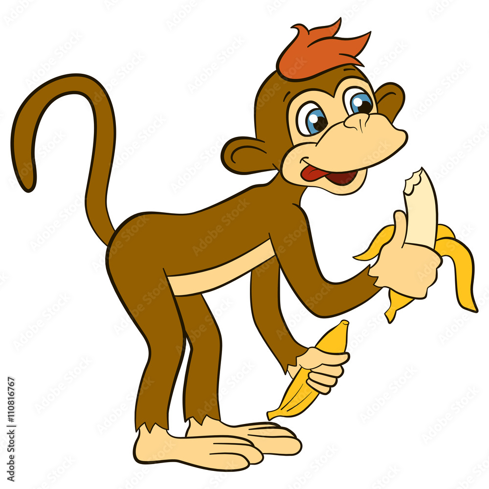  (Adorable Kids Monkey and Banana Illustration