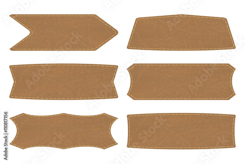 Set shapes of leather sign labels or leather tag