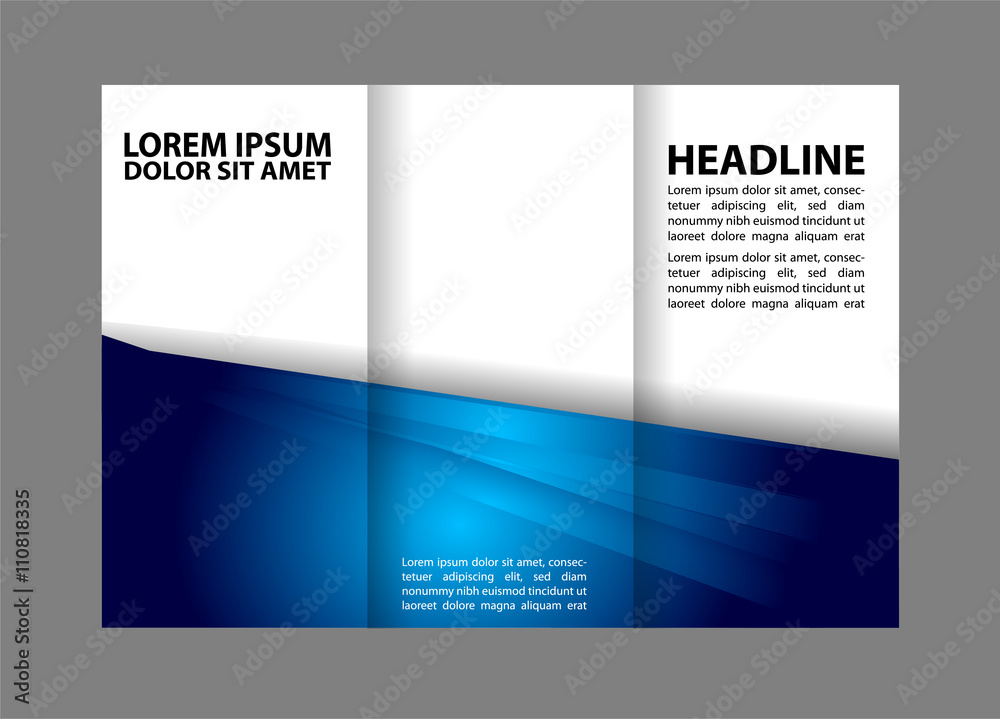 Fototapeta premium Vector empty tri-fold brochure print template design, trifold bright violet booklet or flyer