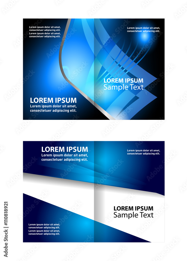 Vector white brochure template design with blue waves. EPS 10
