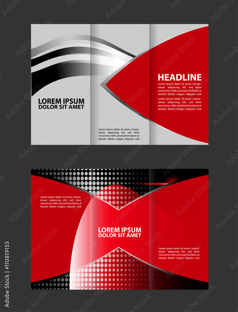 Fototapeta premium Vector empty tri-fold brochure print template design, trifold bright violet booklet or flyer